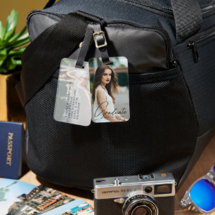 Chic Afstuderen Photo Black Script-Afstuderen Bagagelabel