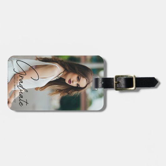 Chic Afstuderen Photo Black Script-Afstuderen Bagagelabel (Voorkant horizontaal)