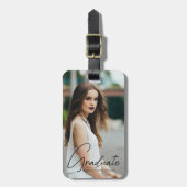 Chic Afstuderen Photo Black Script-Afstuderen Bagagelabel (Voorkant verticaal)