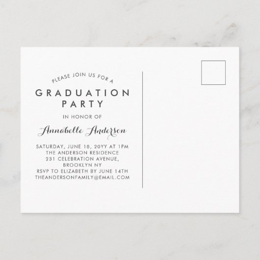 Chic Afstuderen Script Typography Graduation Party Uitnodiging Briefkaart (Achterkant)