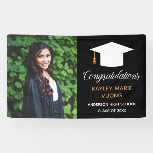 Chic Afstuderen Senior Photo Black Graduparty Spandoek (Horizontaal)