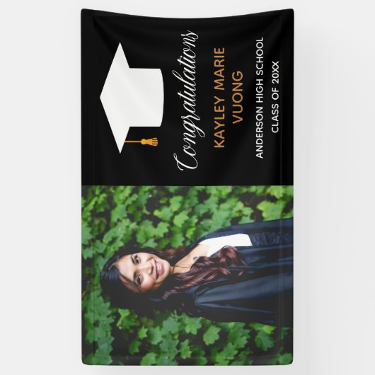 Chic Afstuderen Senior Photo Black Graduparty Spandoek (Verticaal)