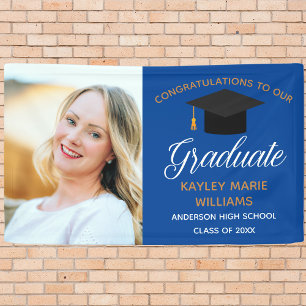 Chic Afstuderen Senior Photo Blue Gold Afstuderen Spandoek
