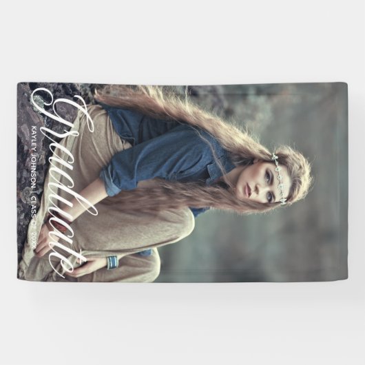 Chic Afstuderen White Typography Overlay Party Spandoek (Horizontaal)