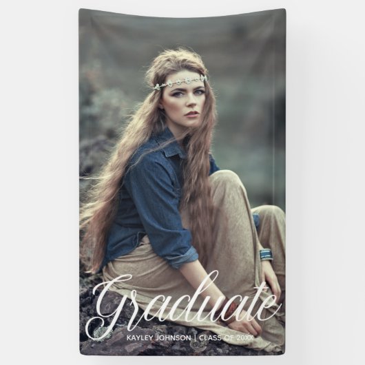 Chic Afstuderen White Typography Overlay Party Spandoek (Verticaal)