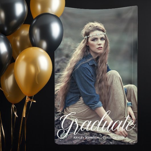 Chic Afstuderen White Typography Overlay Party Spandoek