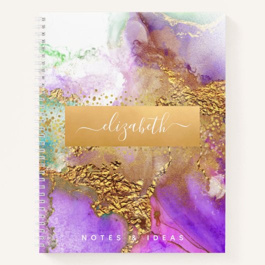 Chic agaat waterverf glam goud paarse aqua groen notitieboek (Voorkant)