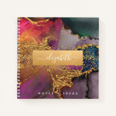 Chic agaat waterverf goud paarse & blauw vierkant notitieboek (Voorkant)