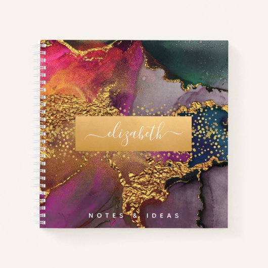 Chic agaat waterverf goud paarse & blauw vierkant notitieboek (Voorkant)