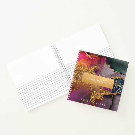 Chic agaat waterverf goud paarse & blauw vierkant notitieboek (Binnen)