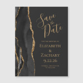 Chic Agate Black Gold Dark Magnetic Save the Date (Voorkant)