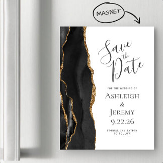 Chic Agate Black Gold Magnetic Save the Date