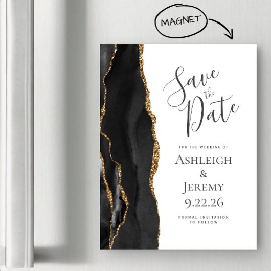 Chic Agate Black Gold Magnetic Save the Date