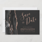 Chic Agate Black Roos Gold Dark Save the Date Kaar Kaart (Voorkant)