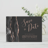 Chic Agate Black Roos Gold Dark Save the Date Kaar Kaart (Staand voorkant)