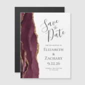 Chic Agate Burgundy Gold Magnetic Save the Date (Voorkant / Achterkant)