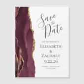Chic Agate Burgundy Gold Magnetic Save the Date (Voorkant)