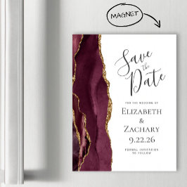 Chic Agate Burgundy Gold Magnetic Save the Date