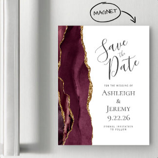 Chic Agate Burgundy Gold Magnetic Save the Date