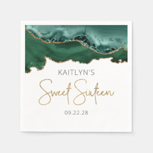 Chic Agate Emerald Green Gold Sweet 16 Birthday Servet