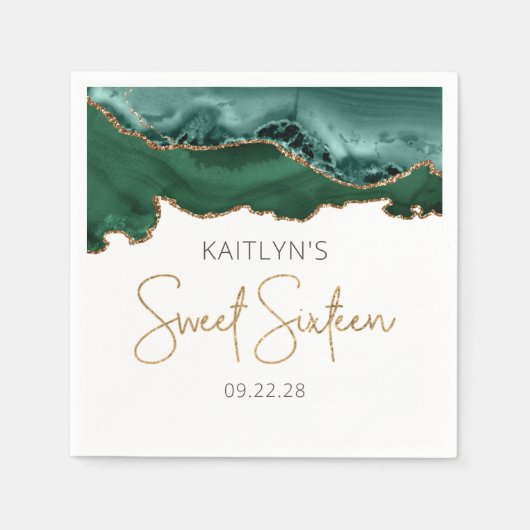 Chic Agate Emerald Green Gold Sweet 16 Birthday Servet (Voorkant)