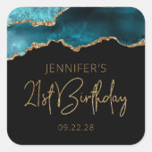 Chic Agate Geode Blauwgroen Gold 21e verjaardag Vierkante Sticker (Voorkant)