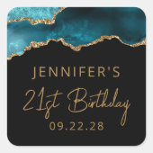 Chic Agate Geode Blauwgroen Gold 21e verjaardag Vierkante Sticker (Voorkant)