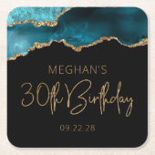 Chic Agate Geode Blauwgroen Gold 30e verjaardag Kartonnen Onderzetters (Voorkant)