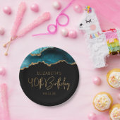 Chic Agate Geode Blauwgroen Gold 40e verjaardag Papieren Bordje (Feest)