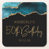 Chic Agate Geode Blauwgroen Gold 50e verjaardag Kartonnen Onderzetters (Voorkant)