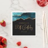 Chic Agate Geode Blauwgroen Gold 50e verjaardag Servet (Insitu)