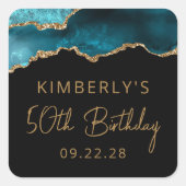 Chic Agate Geode Blauwgroen Gold 50e verjaardag Vierkante Sticker (Voorkant)