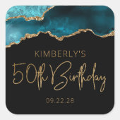 Chic Agate Geode Blauwgroen Gold 50e verjaardag Vierkante Sticker (Voorkant)