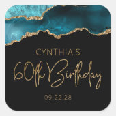 Chic Agate Geode Blauwgroen Gold 60e verjaardag Vierkante Sticker (Voorkant)