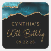 Chic Agate Geode Blauwgroen Gold 60e verjaardag Vierkante Sticker (Voorkant)