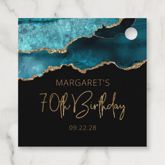 Chic Agate Geode Blauwgroen Gold 70e verjaardag Bedankjes Labels (Achterkant)