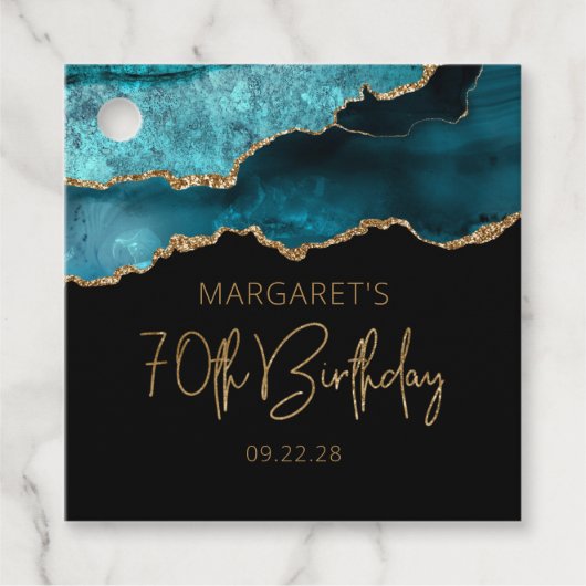 Chic Agate Geode Blauwgroen Gold 70e verjaardag Bedankjes Labels (Voorkant)