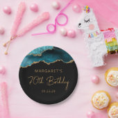 Chic Agate Geode Blauwgroen Gold 70e verjaardag Papieren Bordje (Feest)