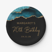 Chic Agate Geode Blauwgroen Gold 70e verjaardag Papieren Bordje (Voorkant)