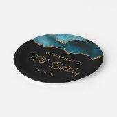 Chic Agate Geode Blauwgroen Gold 70e verjaardag Papieren Bordje (Gekanteld)