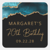 Chic Agate Geode Blauwgroen Gold 70e verjaardag Vierkante Sticker (Voorkant)