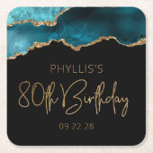 Chic Agate Geode Blauwgroen Gold 80e verjaardag Kartonnen Onderzetters (Voorkant)