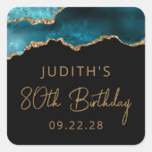 Chic Agate Geode Blauwgroen Gold 80e verjaardag Vierkante Sticker (Voorkant)