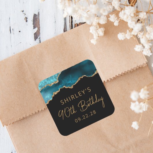 Chic Agate Geode Blauwgroen Gold 90e verjaardag Vierkante Sticker