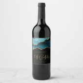 Chic Agate Geode Blauwgroen Gold 90e verjaardag Wijn Etiket (Voorkant)