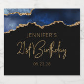 Chic Agate Geode Blue Gold 21st verjaardag Sparkling Wijnetiket (Enkel label)