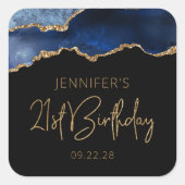 Chic Agate Geode Blue Gold 21st verjaardag Vierkante Sticker (Voorkant)