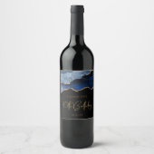 Chic Agate Geode Blue Gold 40th Birthday Party Wijn Etiket (Voorkant)