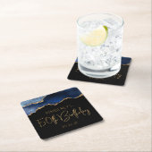 Chic Agate Geode Blue Gold 50e verjaardag Kartonnen Onderzetters (Insitu)