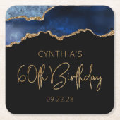 Chic Agate Geode Blue Gold 60e verjaardag Kartonnen Onderzetters (Voorkant)